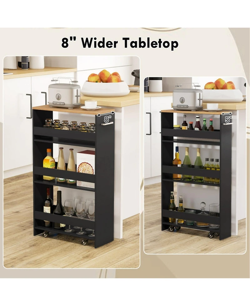 Gouun Narrow Rolling Storage Cart with 4-Tier Open Shelves and Lockable Wheels