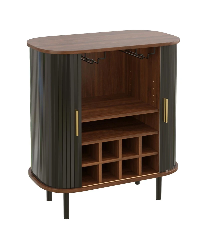 Streamdale Furniture 28'' Fluted Wine Bar Cabinet with Storage Adjustable Shelves and Tambour Doors