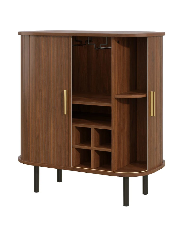 Streamdale Furniture 28'' Fluted Wine Bar Cabinet with Storage and Adjustable Shelves