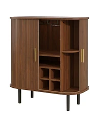 Streamdale Furniture 28'' Fluted Wine Bar Cabinet with Storage and Adjustable Shelves