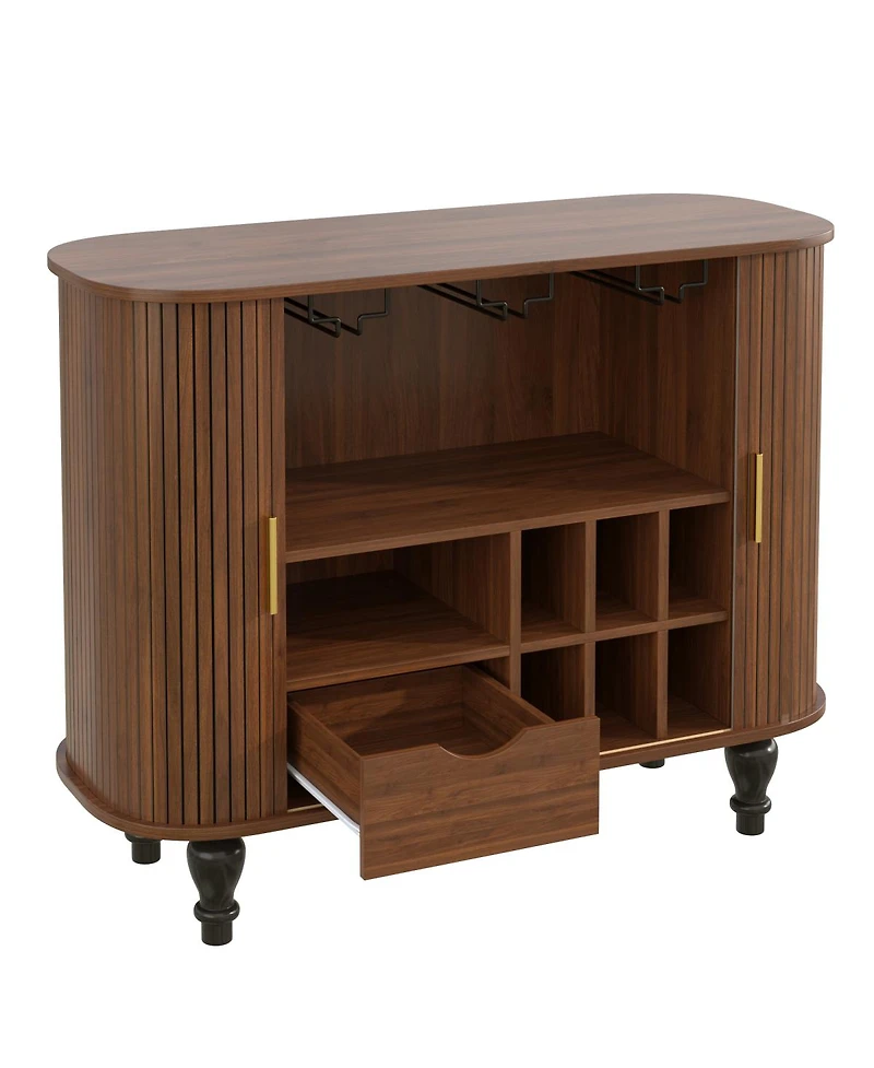 Streamdale Furniture 39'' Fluted Mid-Century Modern Bar Cabinet with Wine Racks and Storage