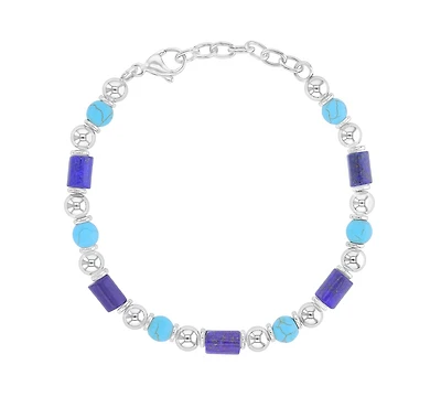 Quiksilver Men's Platinum-Plated Steel Turquoise Lapis Bracelet