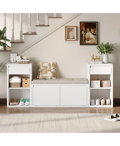Streamdale Furniture All-in-One Entryway Storage Bench with Cushion Drawers and Shelves