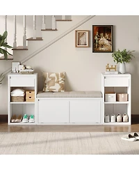 Streamdale Furniture All-in-One Entryway Storage Bench with Cushion Drawers and Shelves