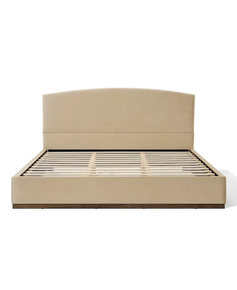 Streamdale Furniture King Size Velvet Upholstered Bed Frame with Thick Headboard Camel