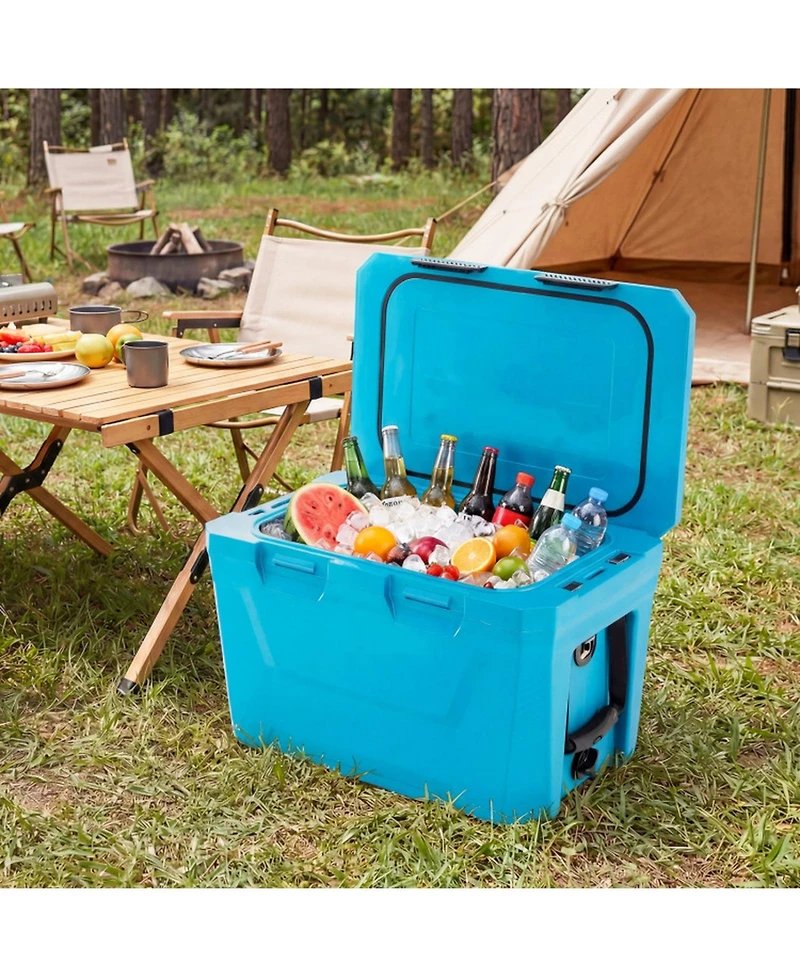 Gouun 37 Quart Insulated Hard Shell Ice Chest Cooler with Cup Holders and Drain Plug