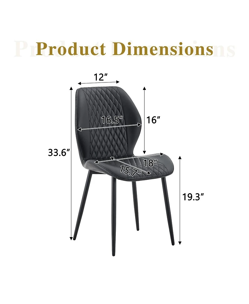 Streamdale Furniture Set of 4 Modern Diamond-Quilted Pu Dining Chairs with Metal Legs