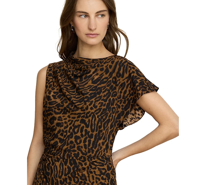 Lauren Ralph Petite Ocelot-Print Asymmetrical Sheath Dress