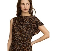 Lauren Ralph Petite Ocelot-Print Asymmetrical Sheath Dress