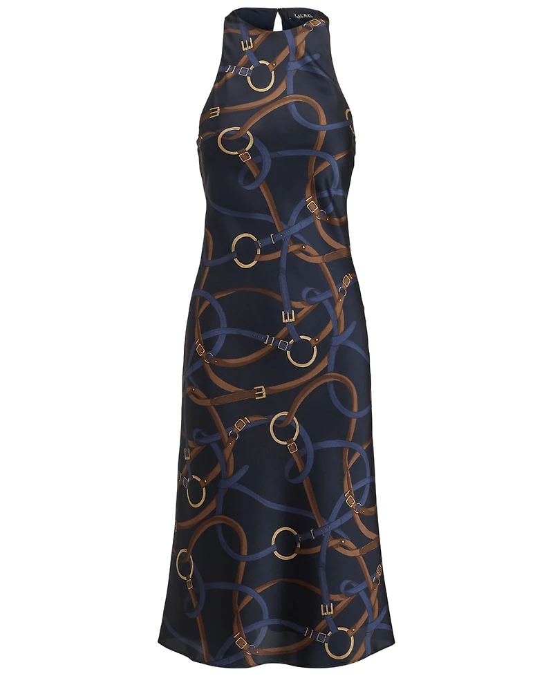 Lauren Ralph Petite Belting-Print Twill Sleeveless Midi Dress