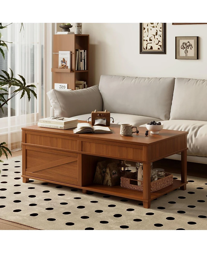 Streamdale Furniture Lift-Top Coffee Table with Hidden Storage Open Shelf and Adjustable Desk