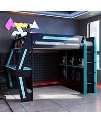 Streamdale Furniture Full Size Gaming Loft Bed with Desk Rgb Lights Storage and Staircase