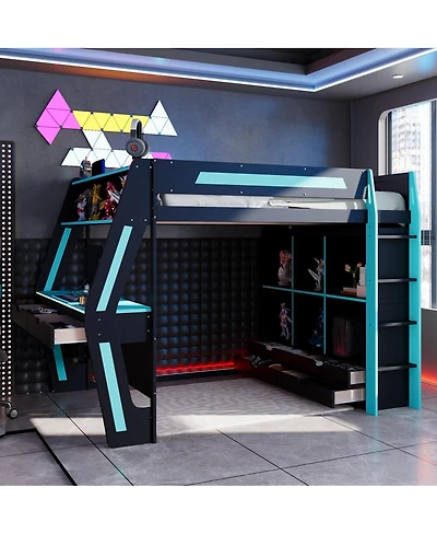 Streamdale Furniture Full Size Gaming Loft Bed with Desk Rgb Lights Storage and Staircase