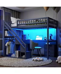 Streamdale Furniture Twin Size Loft Bed with Two Chest of Drawers Desk and Light Strip