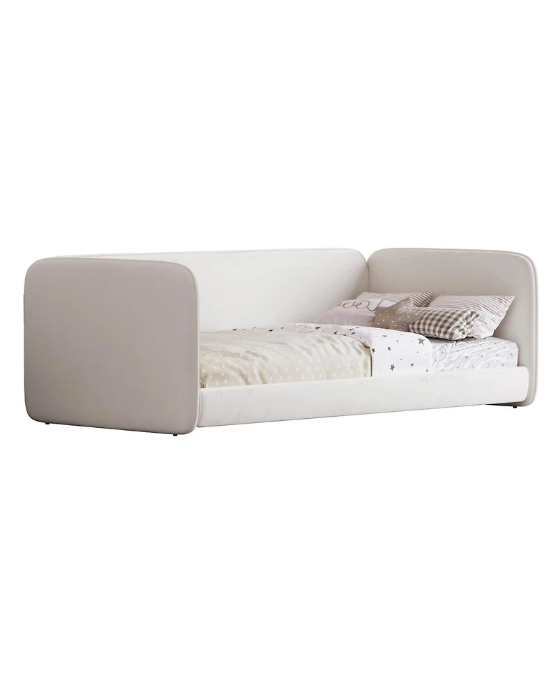 Streamdale Furniture Twin Size Upholstered Velvet Floor Bed with Protective Sides