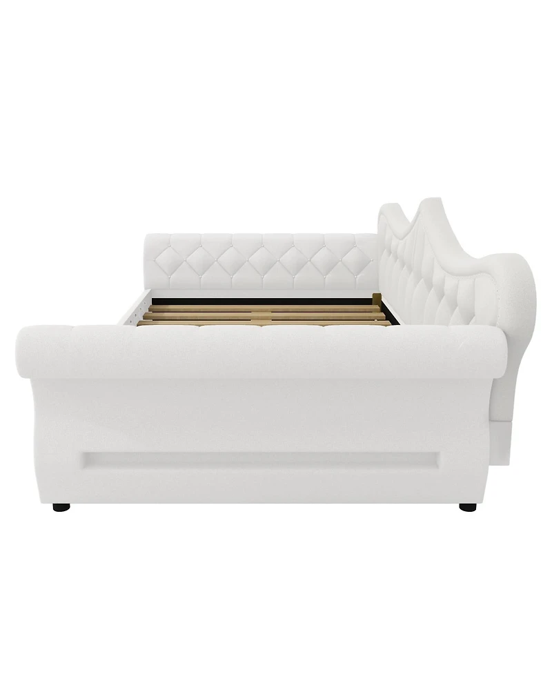 Streamdale Furniture Queen Size Upholstered Led Daybed with Nailhead Trim