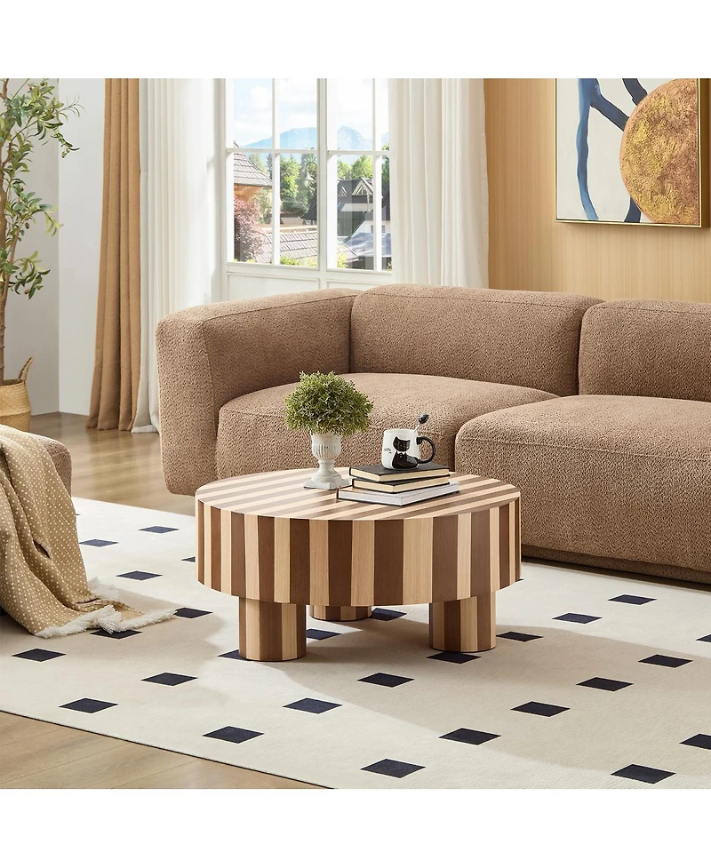 Streamdale Furniture Round Wood Coffee Table Natural Finish For Living Room