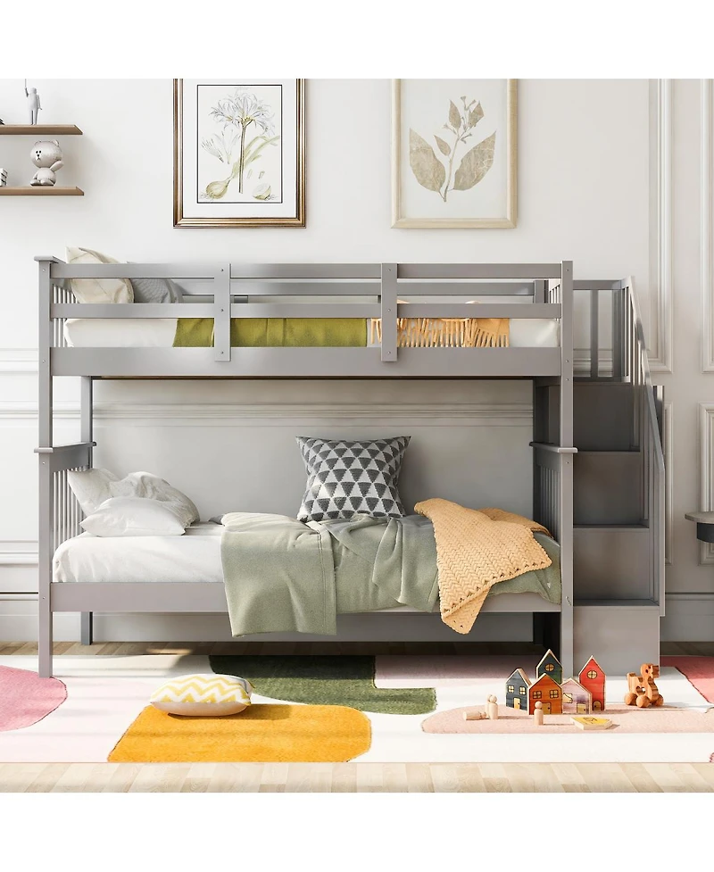 Streamdale Furniture Twin-Over-Twin Stairway Bunk Bed with Storage