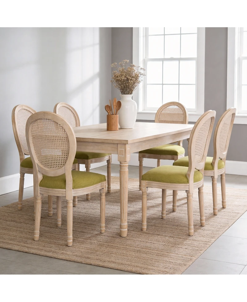 Streamdale Furniture French Country Upholstered Rattan Round Back Dining Chairs Set of 2