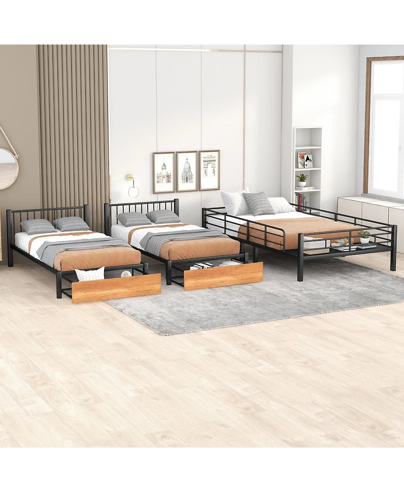 Streamdale Furniture Full Over Twin and Twin Metal Triple Bunk Bed with Drawers