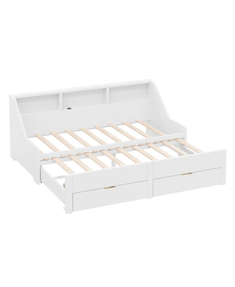Streamdale Furniture to King Daybed Frame with Storage Bookcases and Charging Station
