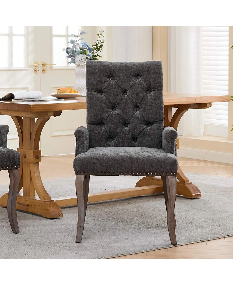 Streamdale Furniture Tufted Chenille Upholstered Dining Chair with Curved Wood Legs