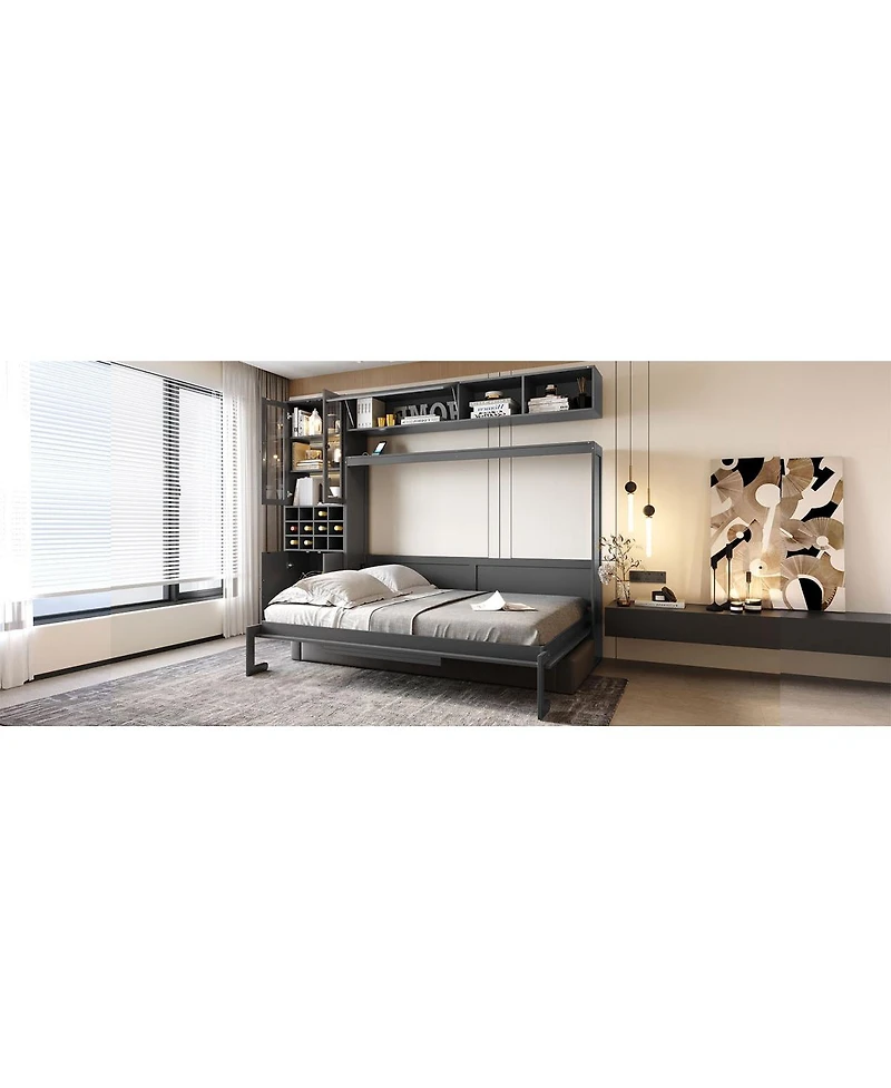 Streamdale Furniture Full Size Murphy Bed Wall Bed with Sofa Shelves Usb