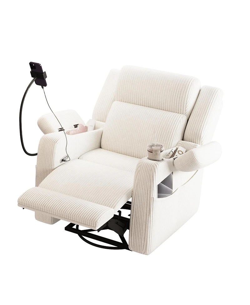 Streamdale Furniture Electric Power Recliner with Heat Massage Swivel and Usb Ports