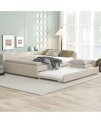 Streamdale Furniture Queen Size Upholstered Platform Bed with Usb and Twin Size Trundle