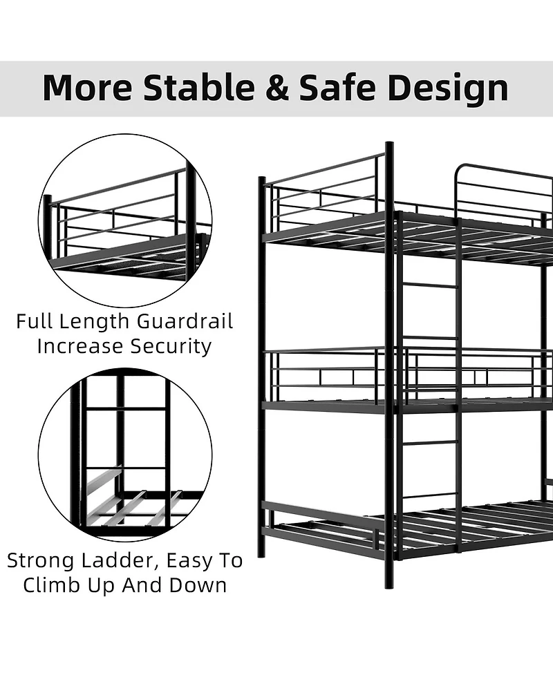 Streamdale Furniture Heavy-Duty Triple Bunk Bed with Ladder and Railing