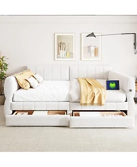 Streamdale Furniture Queen Size Upholstered Platform Bed with Usb and 2 Drawers
