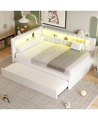 Streamdale Furniture Full Size Upholstered Platform Bed with Led Usb Ports and Trundle
