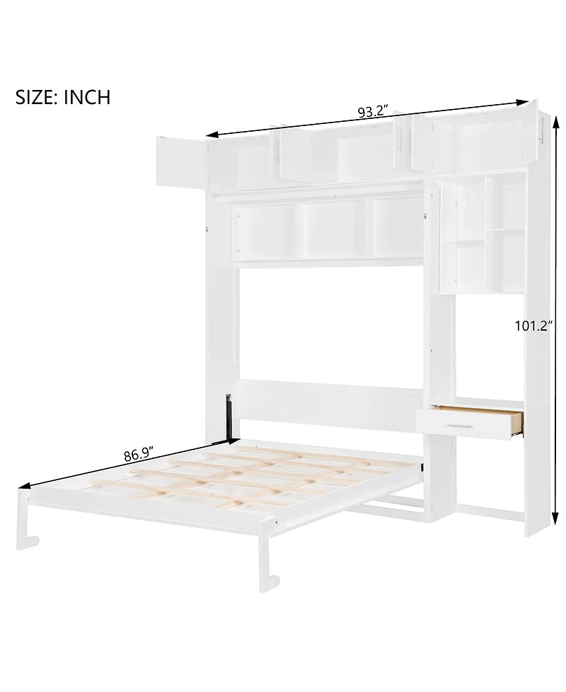 Streamdale Furniture Queen Murphy Bed with Desk Top Cabinet and Storage Shelves