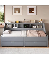 Streamdale Furniture to King Daybed Frame with Storage Drawers and Charging Station