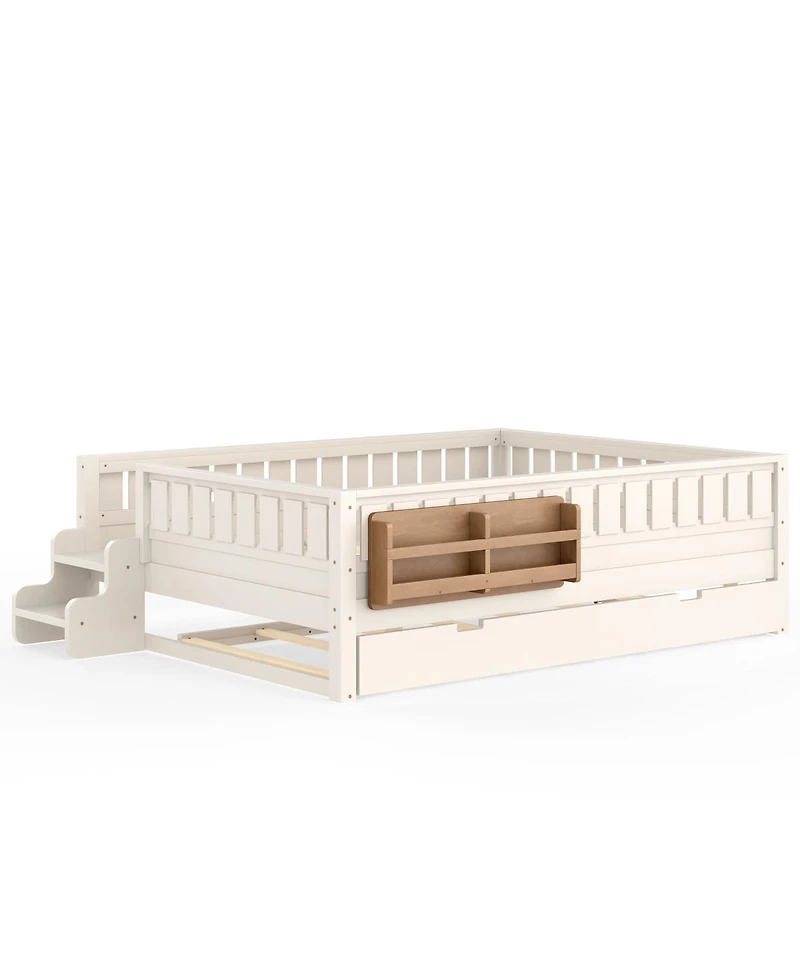 Streamdale Furniture Bed with Bookshelves Staircase Safety Rails and Trundle