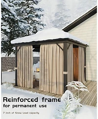 gaomon Hardtop Gazebo 12x12 Feet for All Weather, with Double Metal Roof, Aluminum Alloy Frame, Net, and Curtain, Permanent Building for Patio