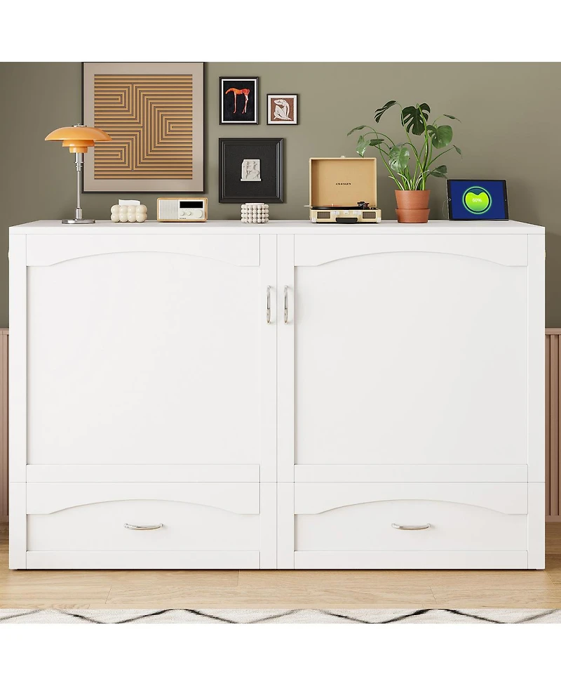 Streamdale Furniture Queen Murphy Bed with Drawer Usb Ports and Sockets