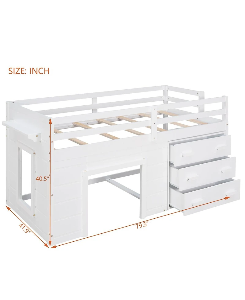 Streamdale Furniture Twin Size Loft Bed with Cabinet and Shelf