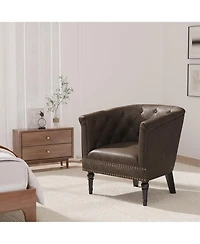 homfan Faux Leather Barrel Accent Chair – Tufted Back with Nailhead Trim, Comfy Upholstered Bucket Chair for Living Room Bedroom Home Office
