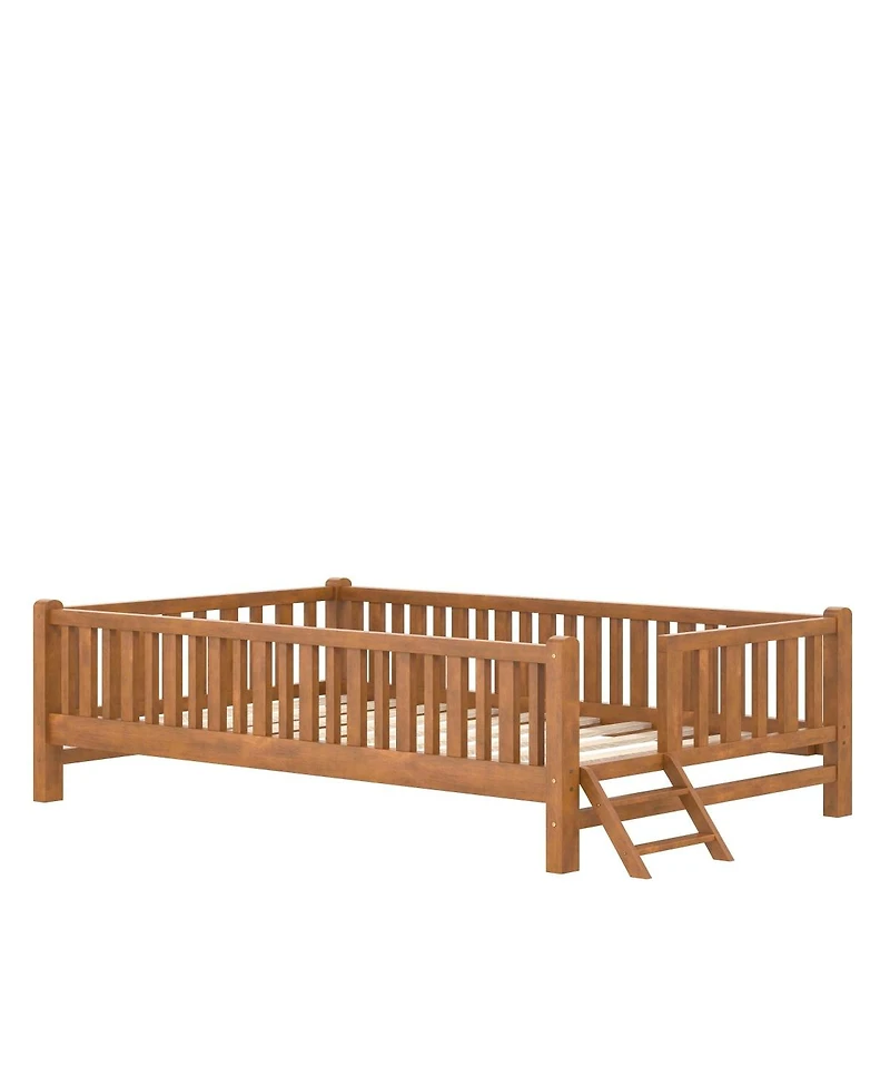 Streamdale Furniture Wood Platform Bed with Guardrail