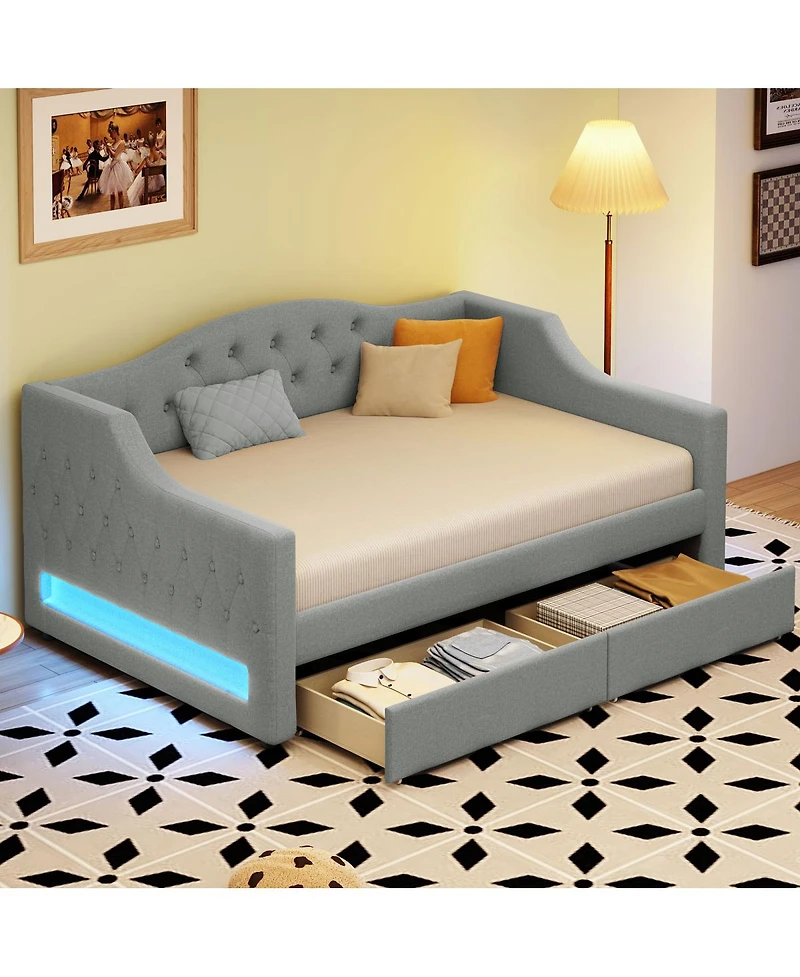 Streamdale Furniture Upholstered Twin Xl Size Daybed with Led Belt and 2 Drawers