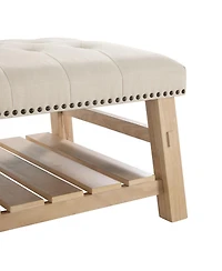 Streamdale Furniture 48'' Tufted Rectangle Ottoman Coffee Table with Storage Shelf and Nailhead Trim