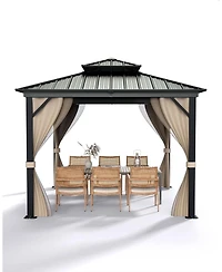 gaomon 10x10 Feet Hardtop Gazebo for All Weather, with Double Metal Roof, Aluminum Alloy Frame, Net, and Curtain, Permanent Building for Patio, Deck