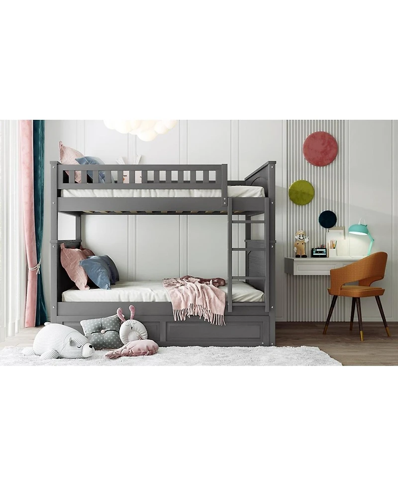 Streamdale Furniture Full Over Full Bunk Bed with Twin Trundle Pine Wood Brushed
