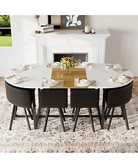Streamdale Furniture 9-Piece Oval Faux Marble Dining Table Set with 8 Pu Leather Chairs