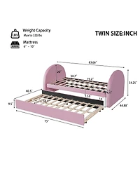 Streamdale Furniture Twin Size Upholstered Day Bed Frame With Pull in And Out Function