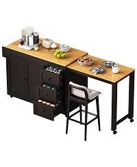Streamdale Furniture 74.8'' Extendable Kitchen Island with Storage Power Outlet and Rolling Wheels