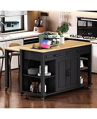 Streamdale Furniture 47'' Kitchen Island with Extendable Dining Table Storage and Power Outlet