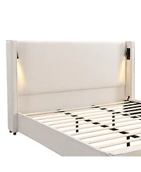 Streamdale Furniture California King Upholstered Wingback Bed Frame with Reading Lamp and Usb