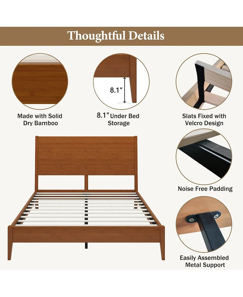 Streamdale Furniture Mid-Century Modern Solid Bamboo King Sled Platform Bed Frame